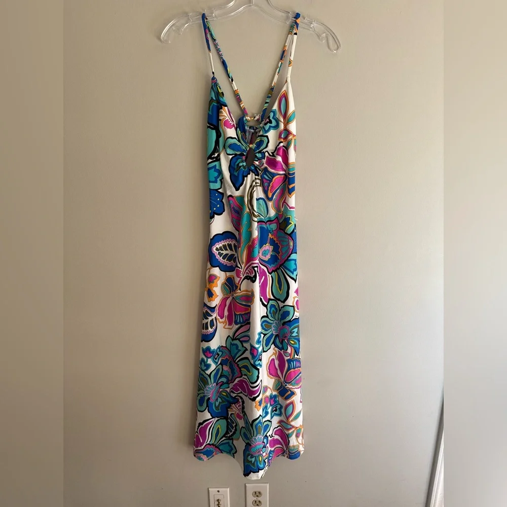 Trina Turk Mandalay Floral Cut Out Back Swim Jersey Cover Up Midi Dress M - Picture 5 of 7